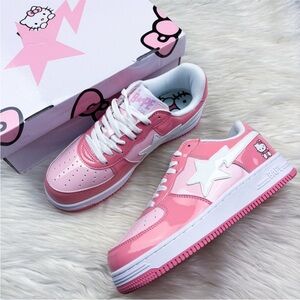 BAPE STA Hello Kitty Low Patent Leather Pink White Sneaker Shoe Sanrio NEW